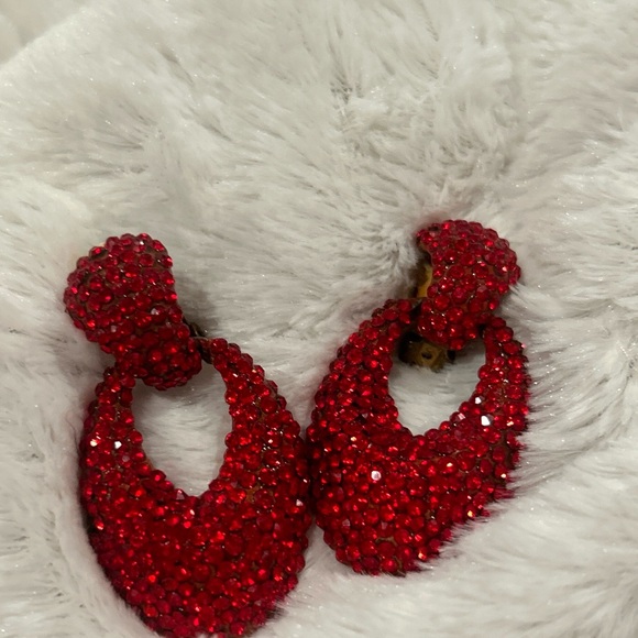 Vintage Bellini Vibrant Red Swarovski crystal drops earrings New/Clip/ Designer - Picture 4 of 13